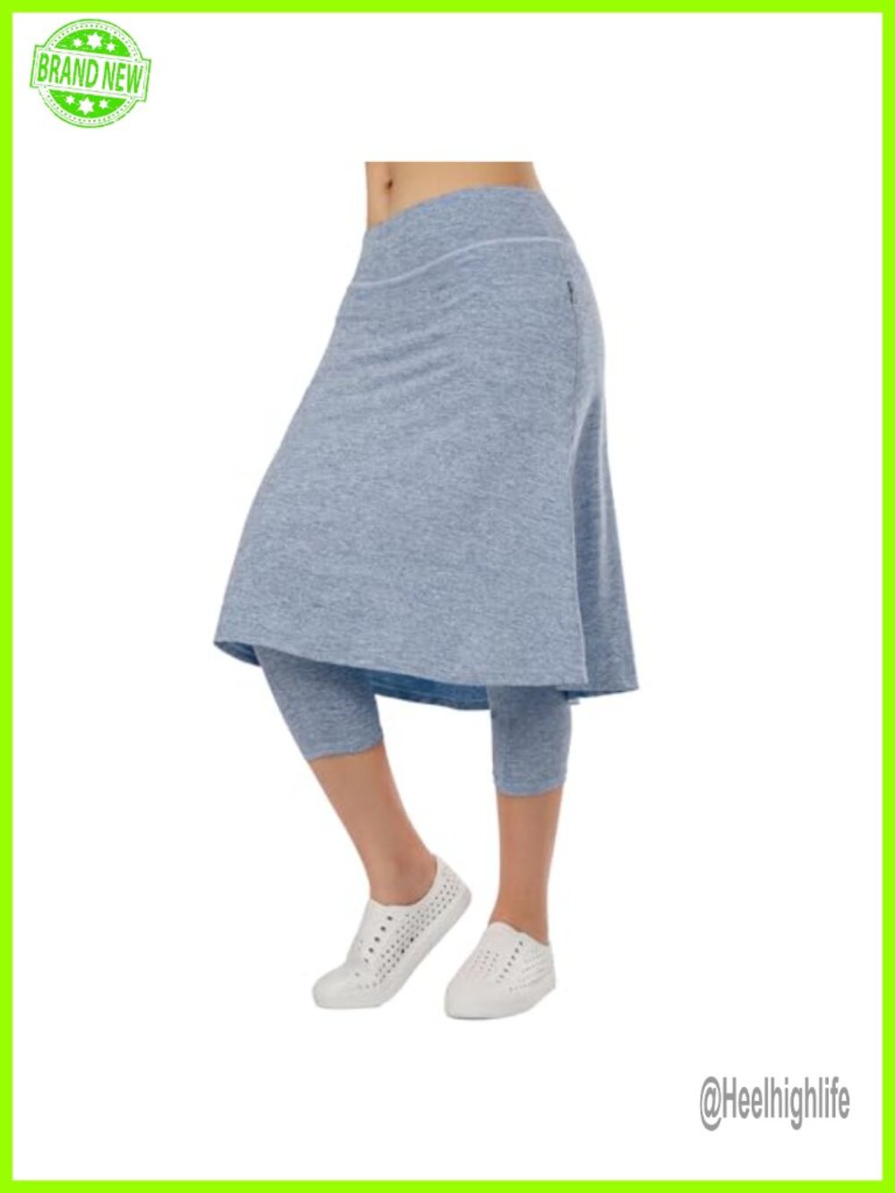 Women's Athletic Knee Length Skirted Leggings with Pockets High Waist